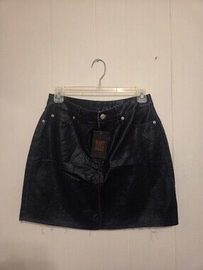 NWT Want and Need Coated Denim Mini Skirt.